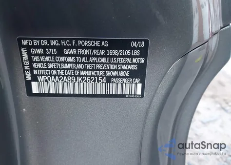 2018 Porsche 718 Cayman из США, поврежденный, VIN WP0AA2A89JK262154